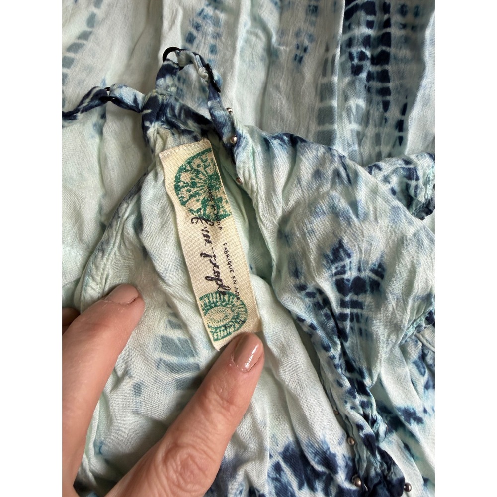 Free People Tie Dye Alligator Tank Blue Beaded Ruffle‎ Peplum XS - Picture 4 of 12